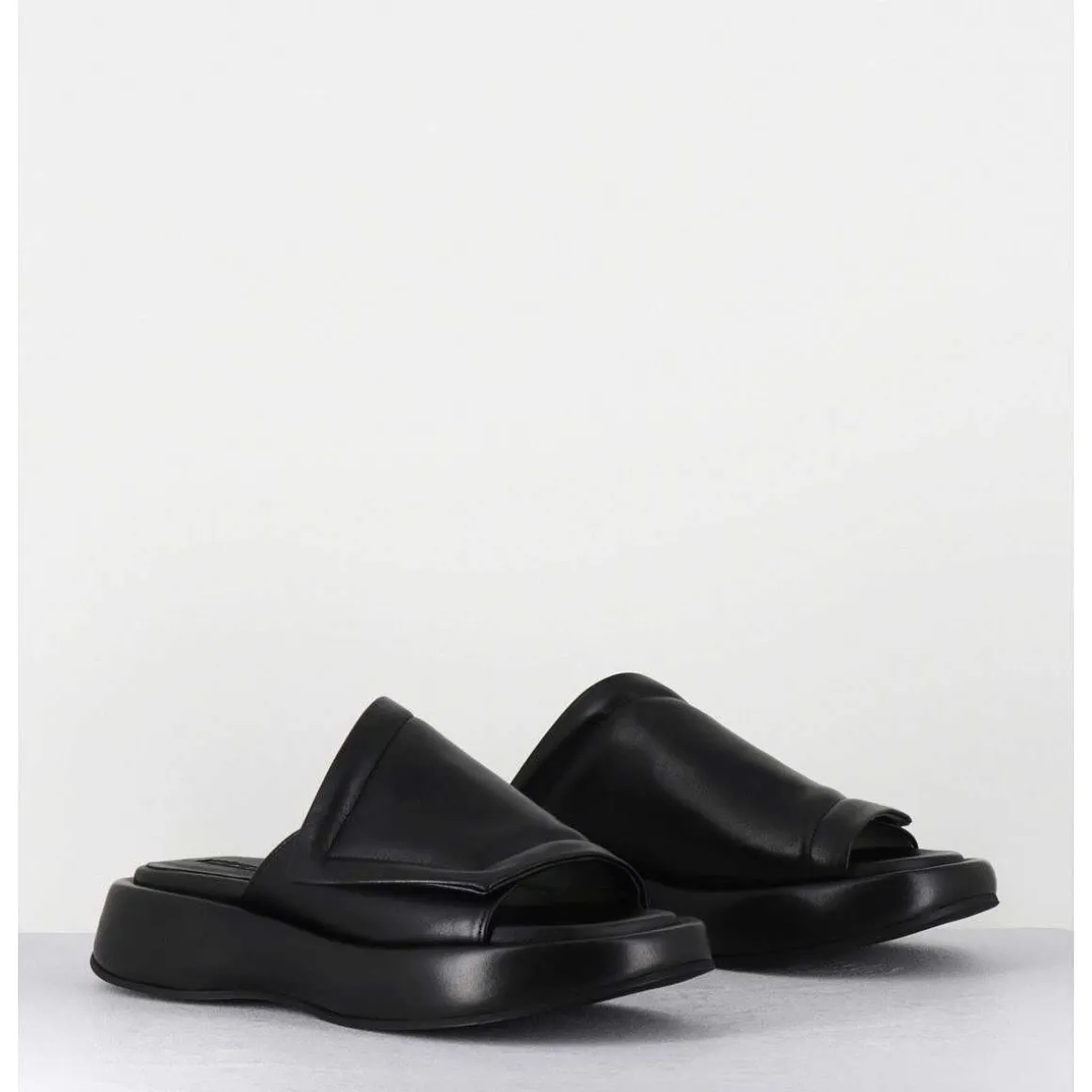 Mules Minimalistes Semelle Epaisse En Cuir Souple Noir - M23E Rombo Nero