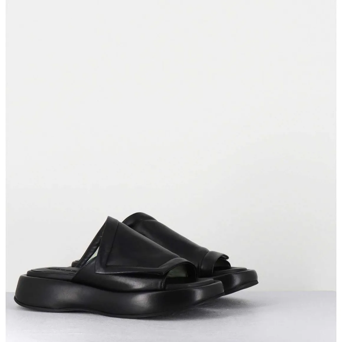 Mules Minimalistes Semelle Epaisse En Cuir Souple Noir - M23E Rombo Nero