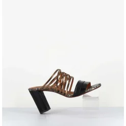 Mules Multi-Matieres En Cuir Tresse Bronze & Noir - Bisu Softy Negro