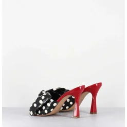 Mules Noeud Talon Haut Bi-Matiere A Pois - Mj1030 Whips Nero Rosso