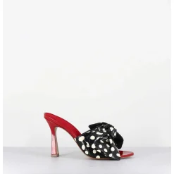 Mules Noeud Talon Haut Bi-Matiere A Pois - Mj1030 Whips Nero Rosso