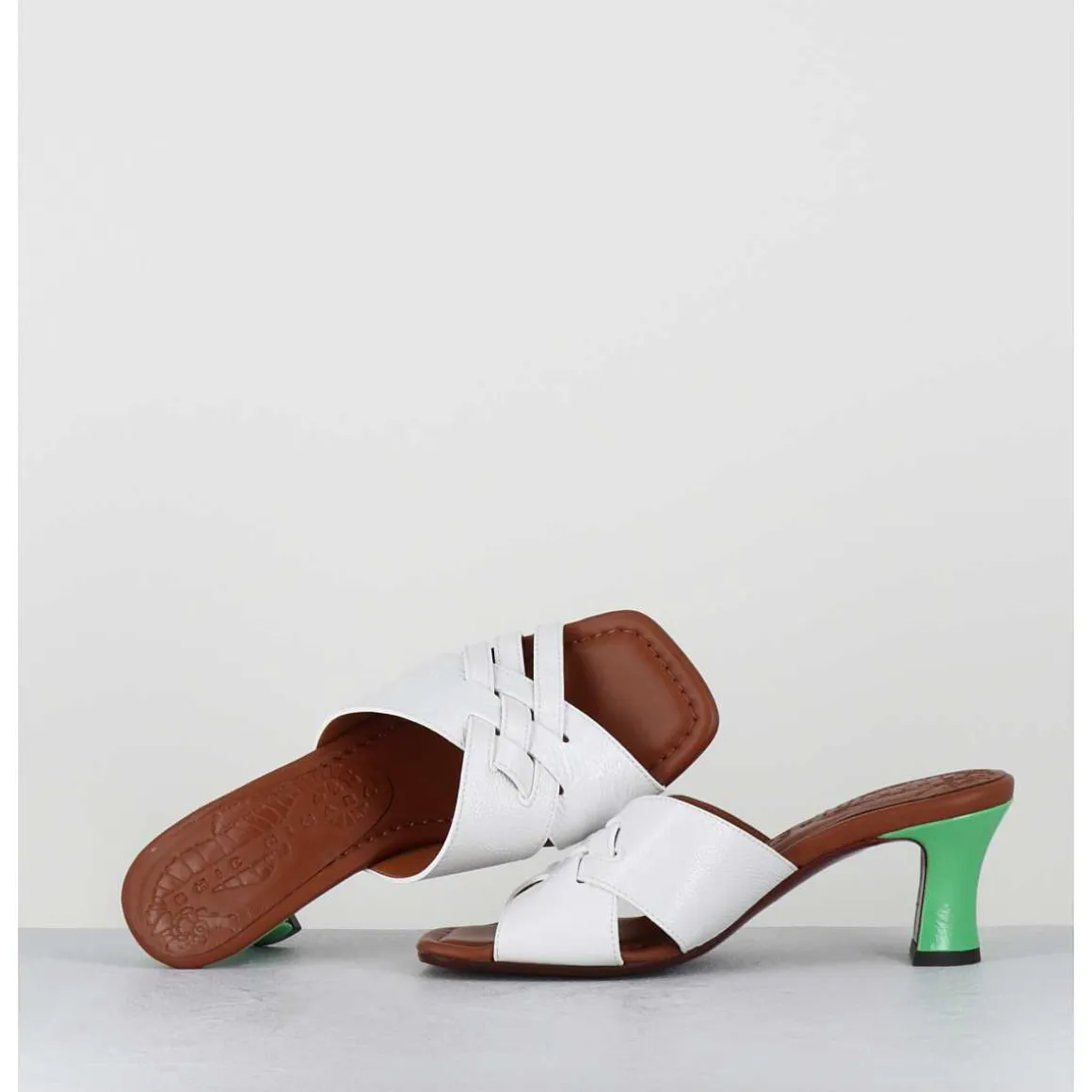 Mules Petit Talon Naplak Blanc & Vert - Nalma44 Ferrari Blanco