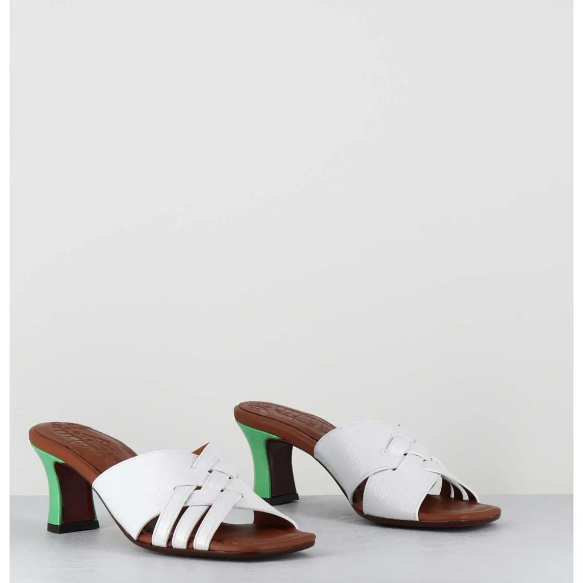 Mules Petit Talon Naplak Blanc & Vert - Nalma44 Ferrari Blanco