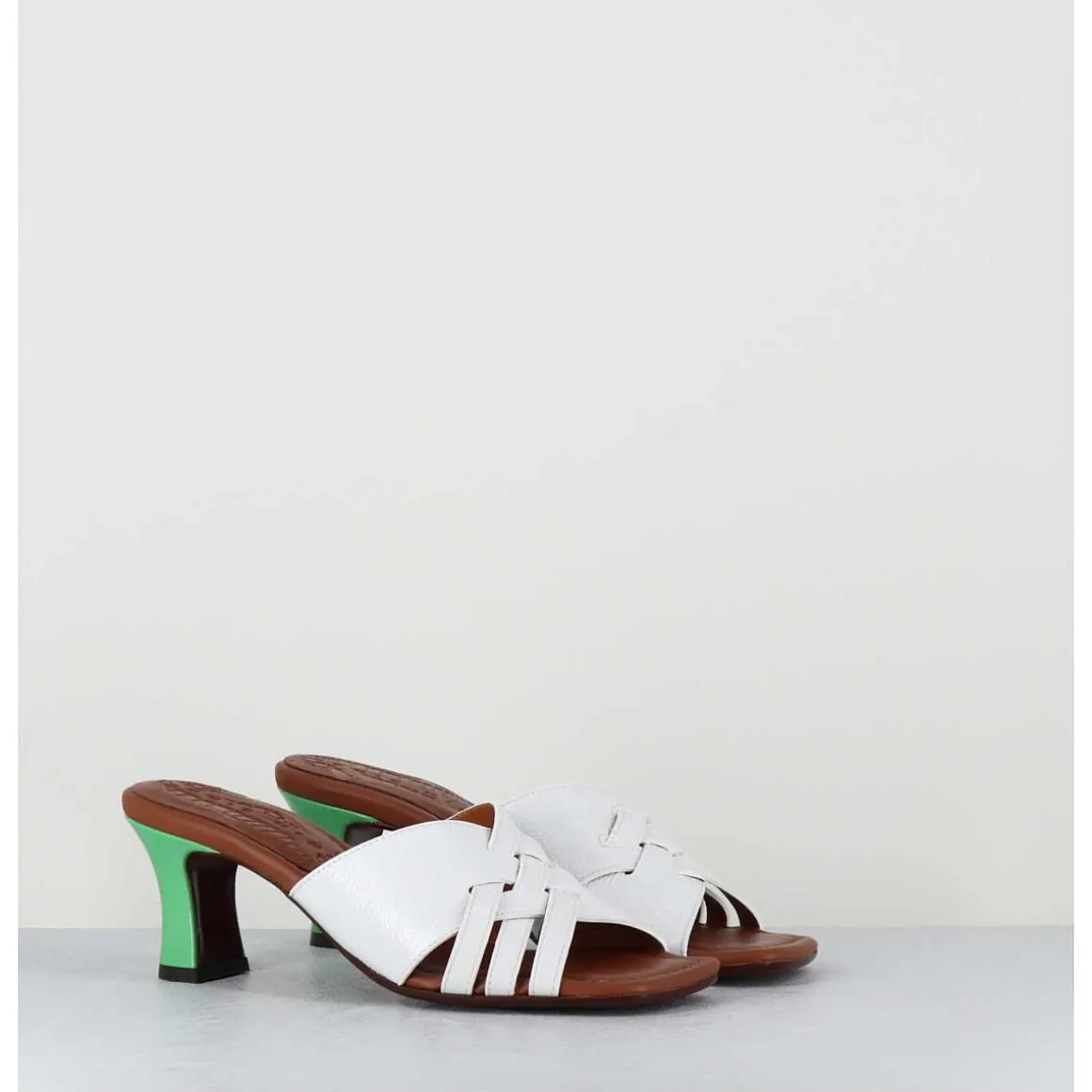 Mules Petit Talon Naplak Blanc & Vert - Nalma44 Ferrari Blanco