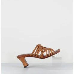 Mules Petit Talon Retro En Cuir Tresse Camel - Nayla Woven Peach