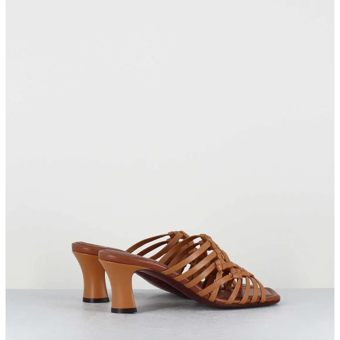 Mules Petit Talon Retro En Cuir Tresse Camel - Nayla Woven Peach