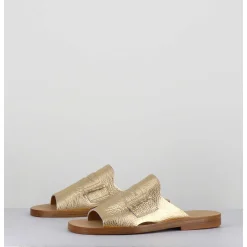 Mules Plates En Cuir Metallise Or - Reisand Laminato