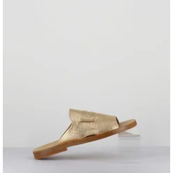 Mules Plates En Cuir Metallise Or - Reisand Laminato