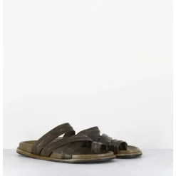 Mules Plates Entre-Doigts En Cuir Souple Kaki - Kerem Tuffato Forest