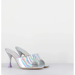 Mules Talon Haut Cuir Iridescent Argent - Asia Cosmo Silver