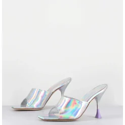 Mules Talon Haut Cuir Iridescent Argent - Asia Cosmo Silver