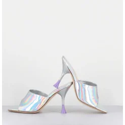 Mules Talon Haut Cuir Iridescent Argent - Asia Cosmo Silver