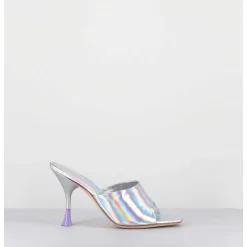 Mules Talon Haut Cuir Iridescent Argent - Asia Cosmo Silver