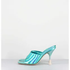 Mules Talon Haut Cuir Iridescent Turquoise - Asia Cosmo Ocean