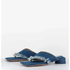 Mules Tong En Jean Petit Talon - Pythia Denim Sandals