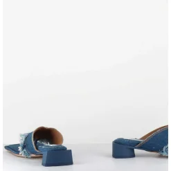 Mules Tong En Jean Petit Talon - Pythia Denim Sandals