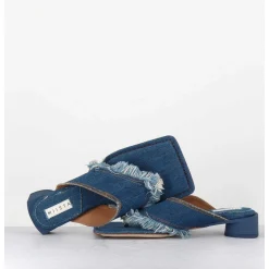 Mules Tong En Jean Petit Talon - Pythia Denim Sandals