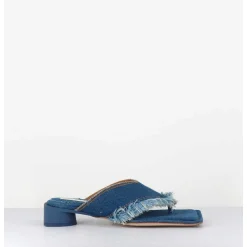 Mules Tong En Jean Petit Talon - Pythia Denim Sandals