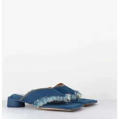 Mules Tong En Jean Petit Talon - Pythia Denim Sandals