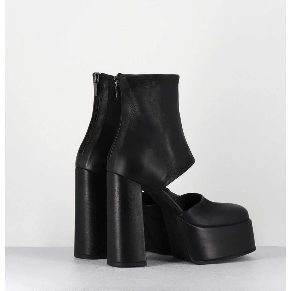 Open Platform Boots En Cuir Noir - 3760 Gas Nero