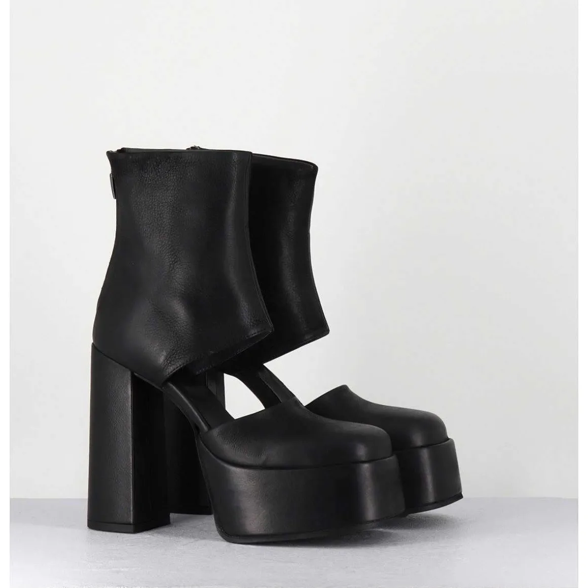 Open Platform Boots En Cuir Noir - 3760 Gas Nero