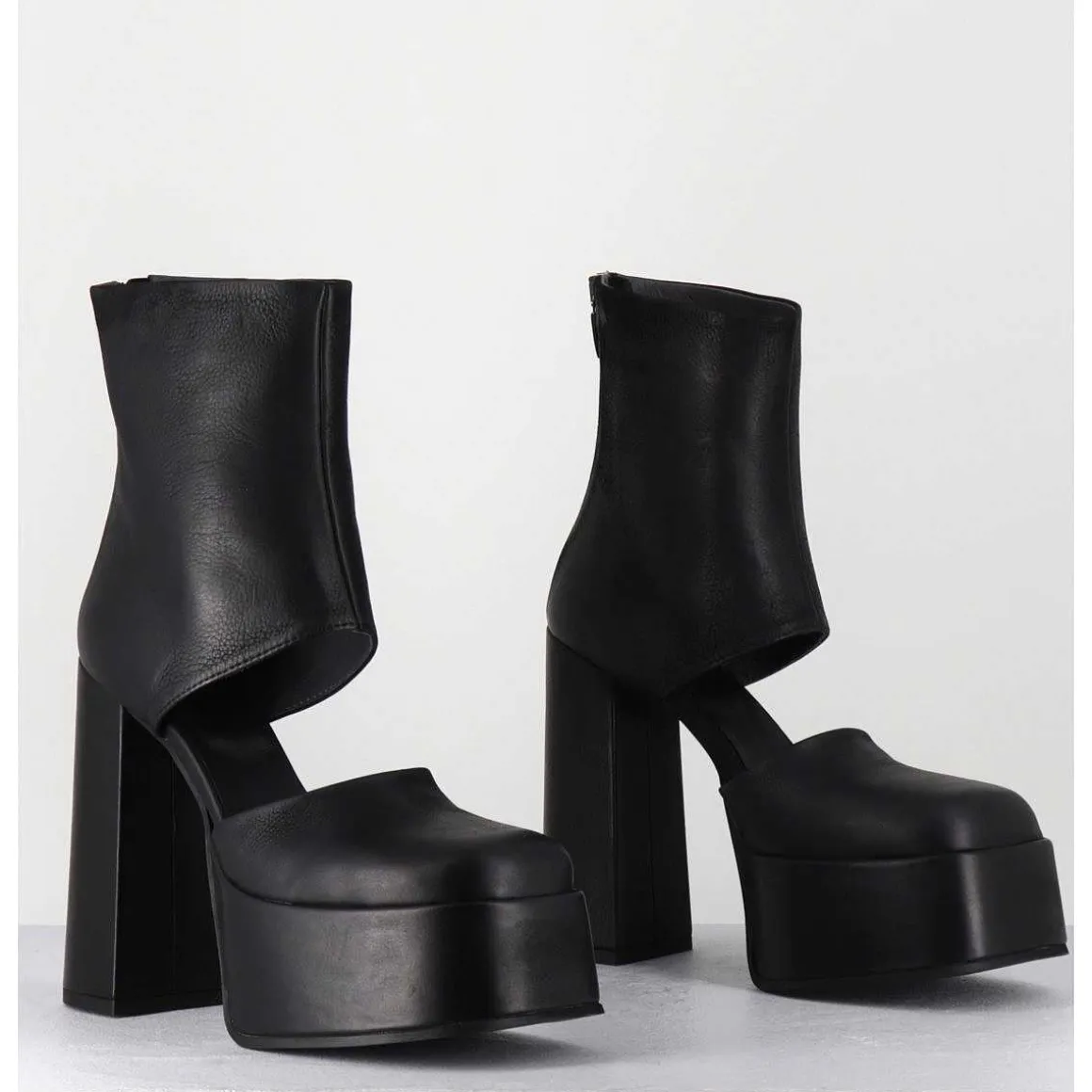 Open Platform Boots En Cuir Noir - 3760 Gas Nero