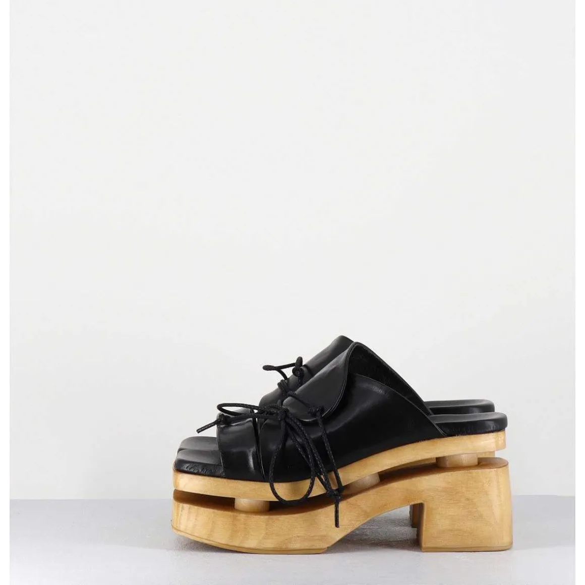 Original 70S Platform Mules Cuir Noir - Priva Suave Nero