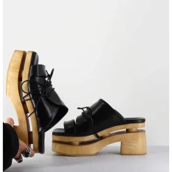 Original 70S Platform Mules Cuir Noir - Priva Suave Nero