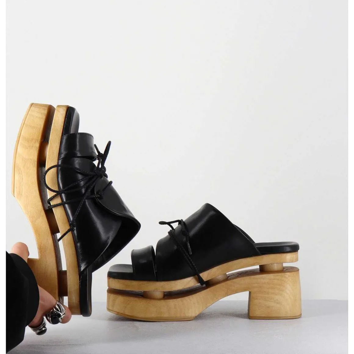 Original 70S Platform Mules Cuir Noir - Priva Suave Nero