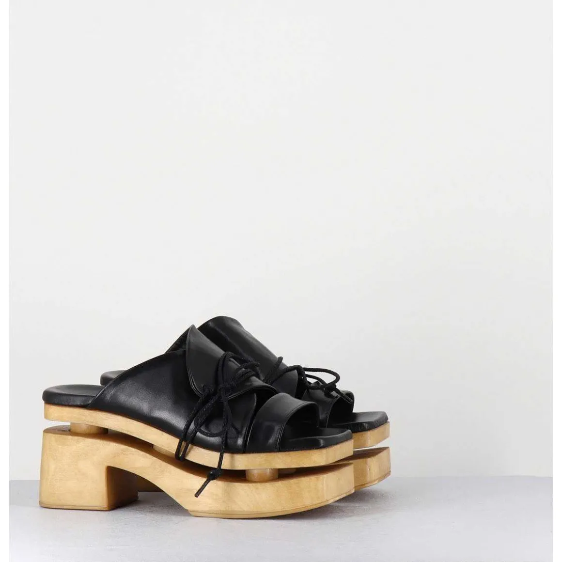 Original 70S Platform Mules Cuir Noir - Priva Suave Nero