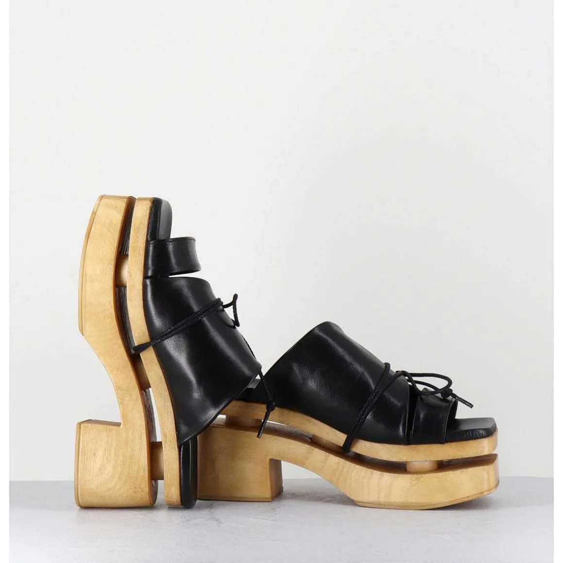Original 70S Platform Mules Cuir Noir - Priva Suave Nero