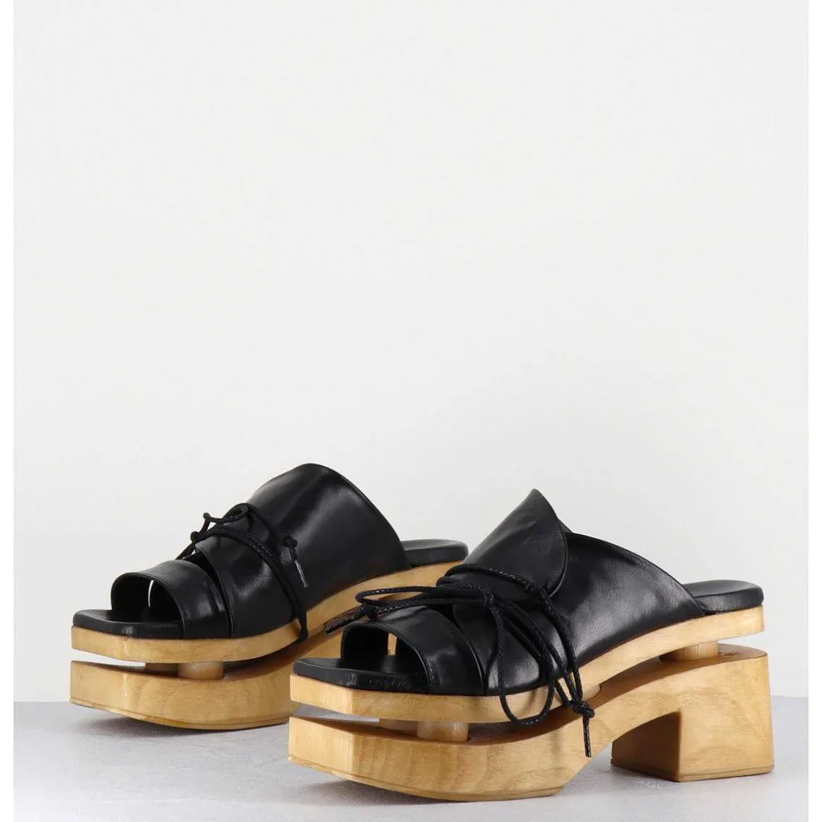Original 70S Platform Mules Cuir Noir - Priva Suave Nero