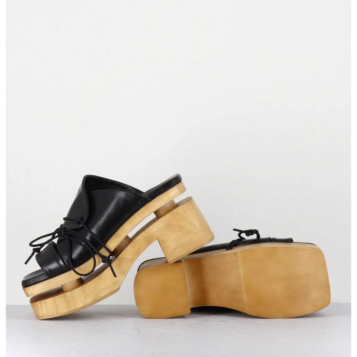 Original 70S Platform Mules Cuir Noir - Priva Suave Nero
