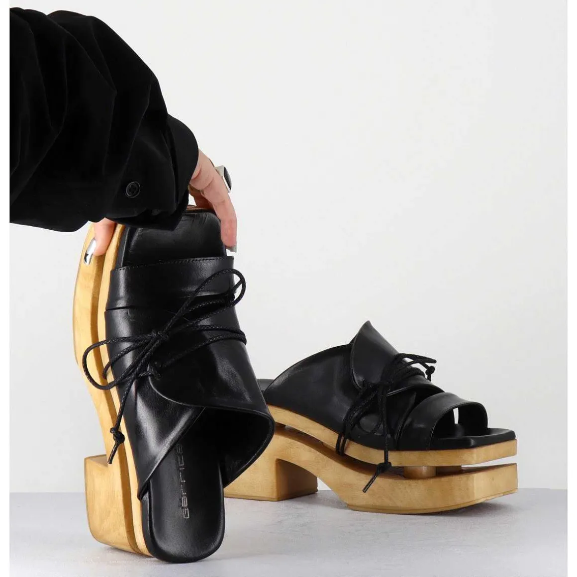 Original 70S Platform Mules Cuir Noir - Priva Suave Nero