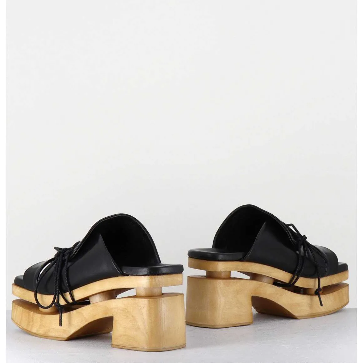 Original 70S Platform Mules Cuir Noir - Priva Suave Nero