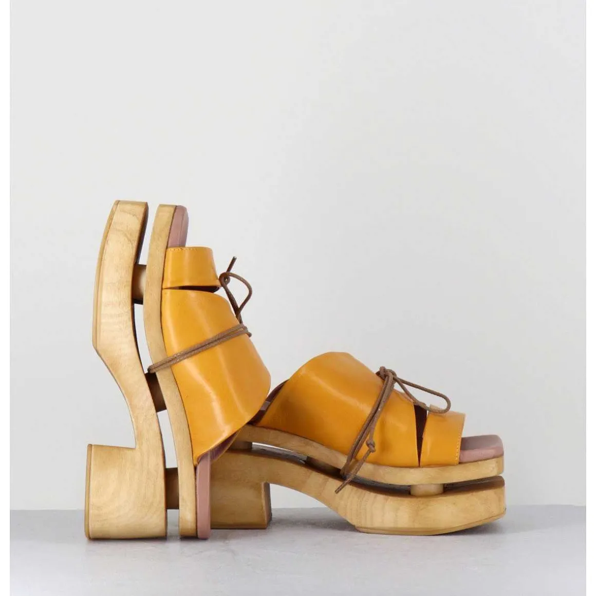 Original 70S Platform Mules Cuir Jaune - Priva Suave Sunflower