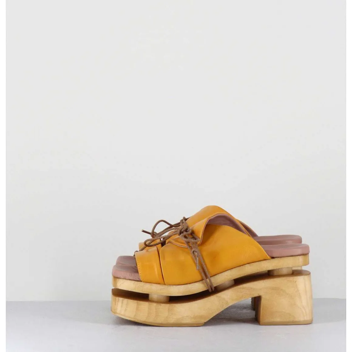 Original 70S Platform Mules Cuir Jaune - Priva Suave Sunflower