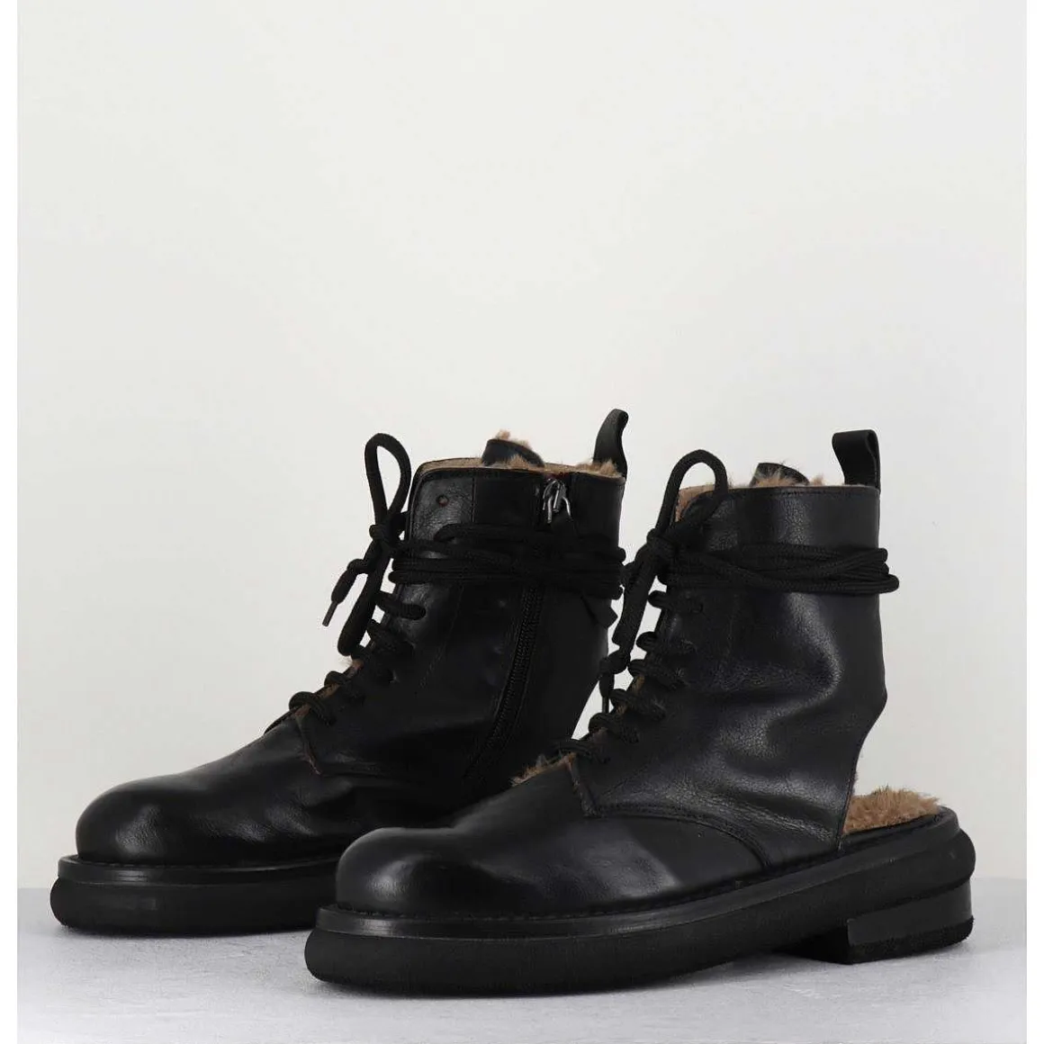 Rangers Fourrees En Cuir Noir - Hug12 Nero