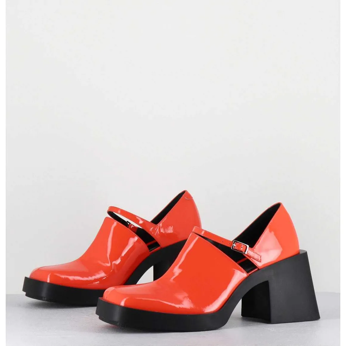 90S Mary-Jane En Cuir Vernis Orange - Kim Orange Patent
