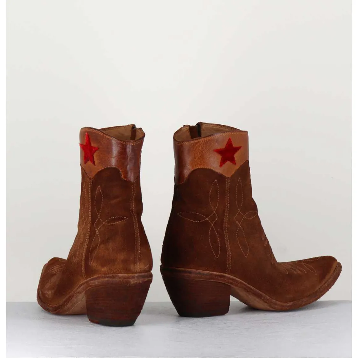 Saantiags En Daim Camel & Etoile Rouge - 3804 Roveschio Cuoio