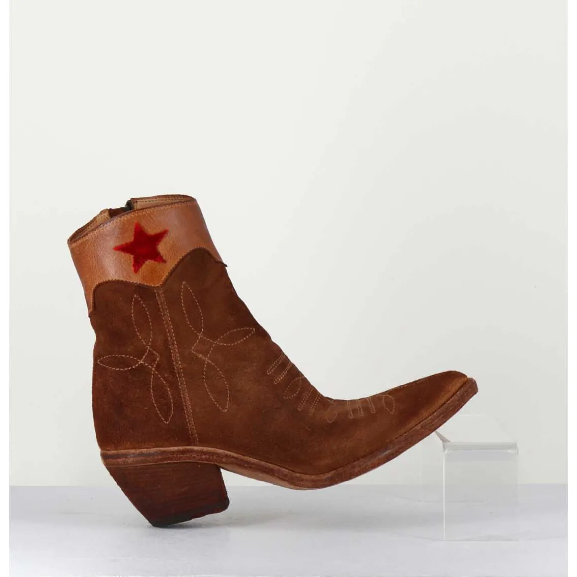 Saantiags En Daim Camel & Etoile Rouge - 3804 Roveschio Cuoio