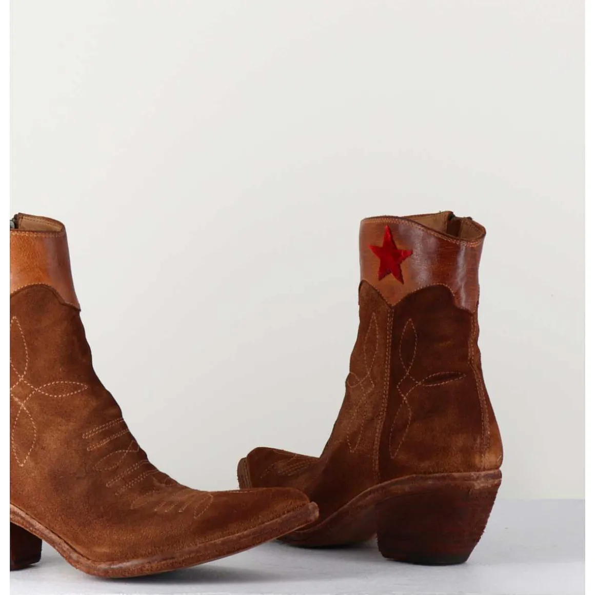 Saantiags En Daim Camel & Etoile Rouge - 3804 Roveschio Cuoio