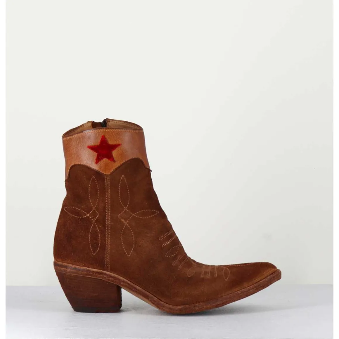 Saantiags En Daim Camel & Etoile Rouge - 3804 Roveschio Cuoio