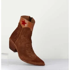 Saantiags En Daim Camel & Etoile Rouge - 3804 Roveschio Cuoio