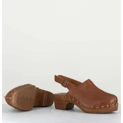 Sabots A Bride Cuir Camel & Rivets Bronze - 288 Vegetal Antico