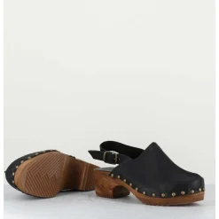 Sabots A Bride Cuir Noir & Rivets Bronze - 288 Vegetal Nero