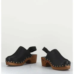 Sabots A Bride Cuir Noir & Rivets Bronze - 288 Vegetal Nero