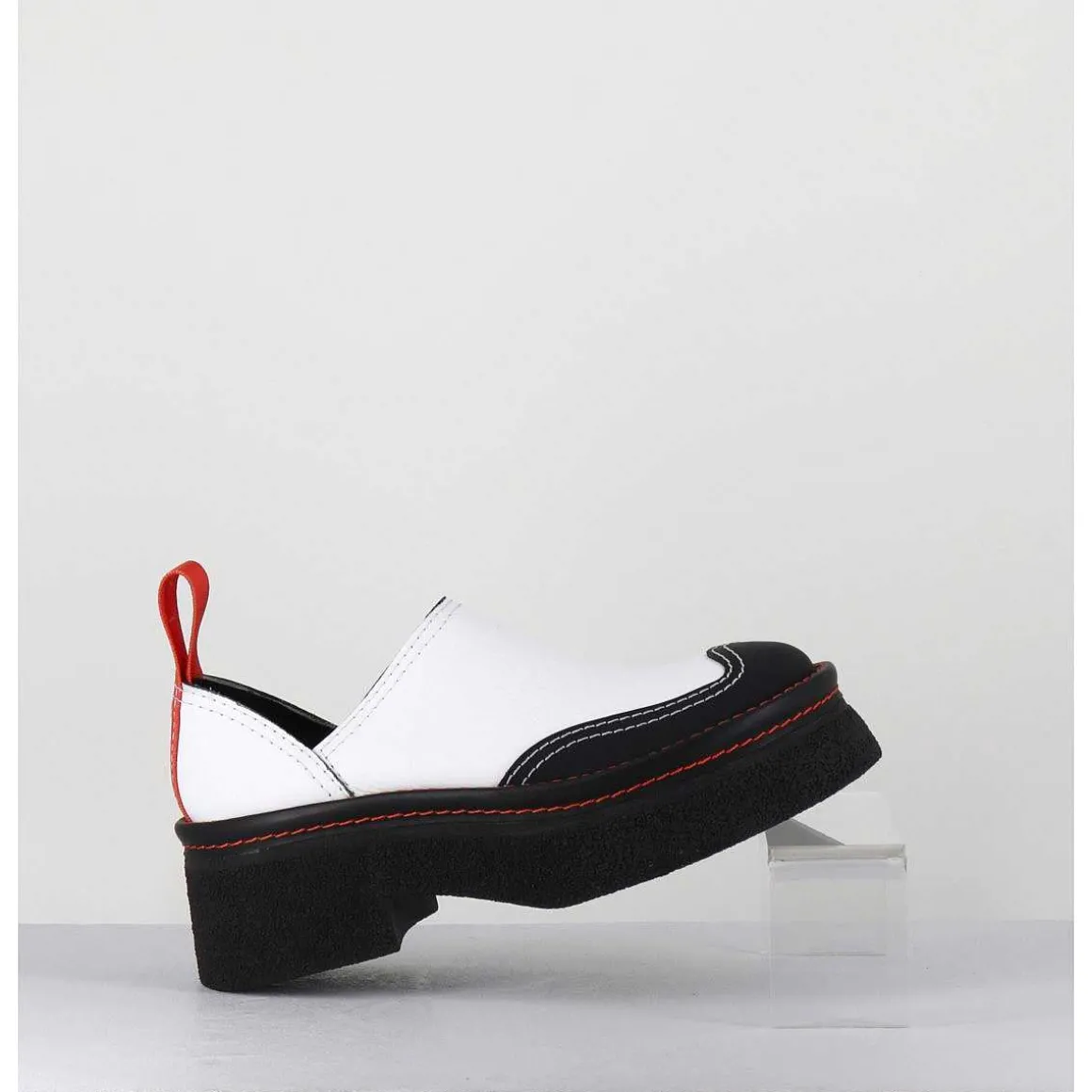 Sabots Chunky Cuir Blanc & Orange - Mercedes White Mules