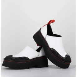 Sabots Chunky Cuir Blanc & Orange - Mercedes White Mules