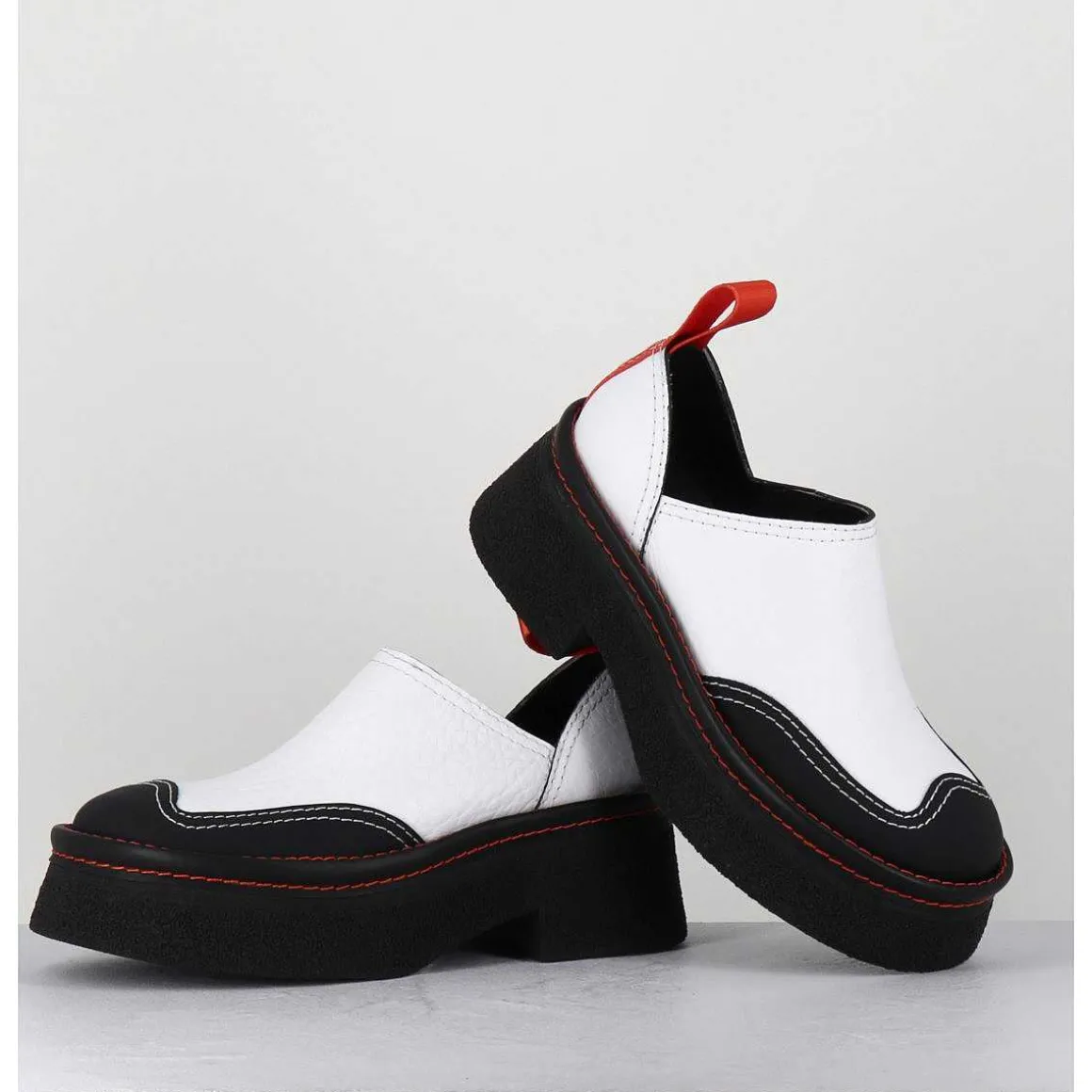 Sabots Chunky Cuir Blanc & Orange - Mercedes White Mules